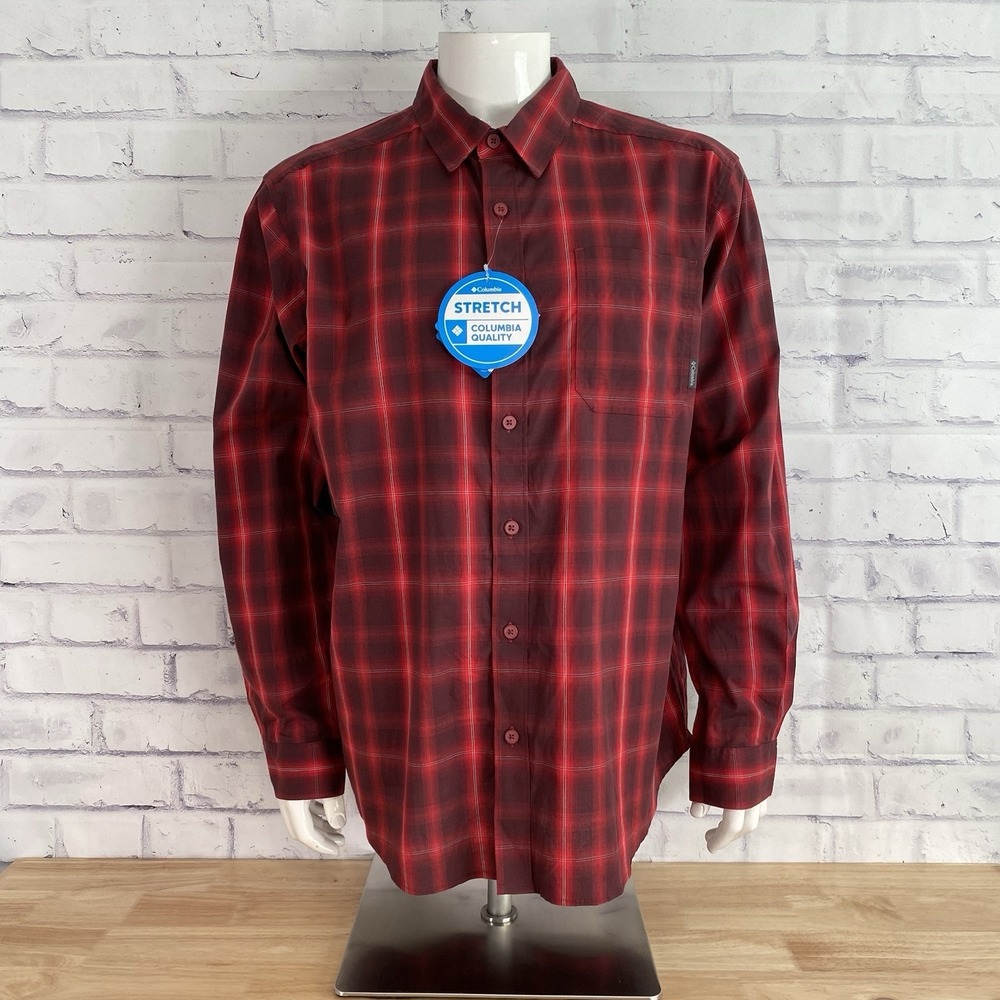 Columbia‎ Shirt Men's Large Long Sleeve Button Up Red Plaid Stretch NWT